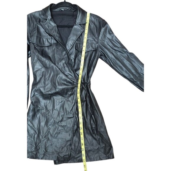 ZARA Faux Leather Wrap Mini Dress Black Long Sleeve Belted Shirt Style Dress S - Picture 10 of 12